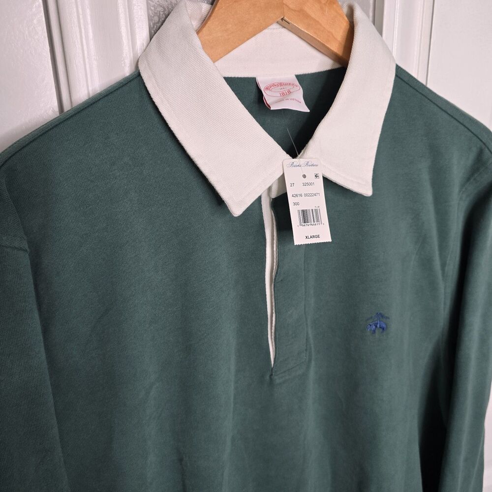 Brooks Brothers Knit Long Sleeve Men's XL Rugby Polo Green Shirt NWT